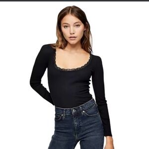 Topshop Black Lace Trim Top